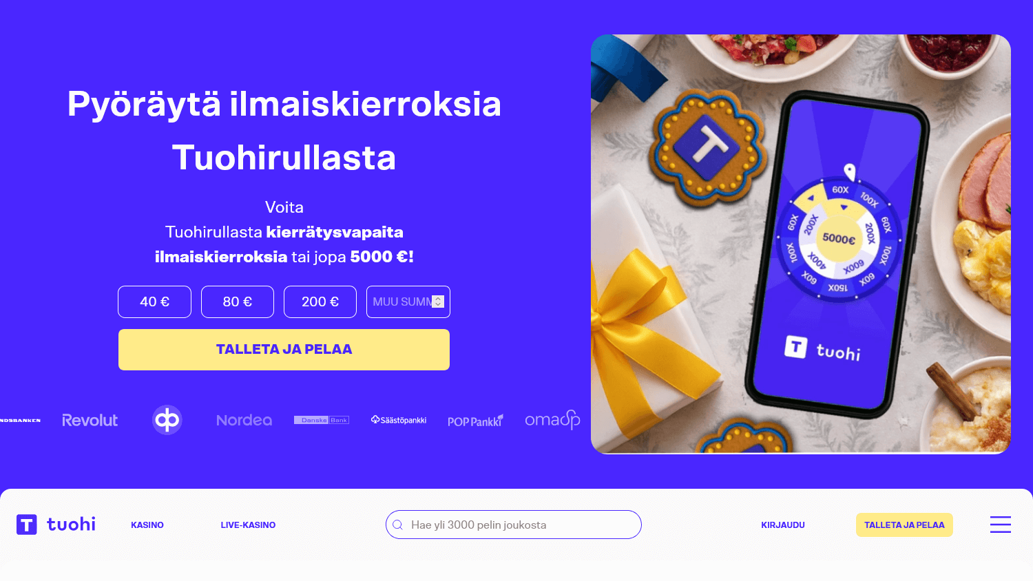 Tuohi Casino yleisnäkymä kampanjoista ja peliosioista