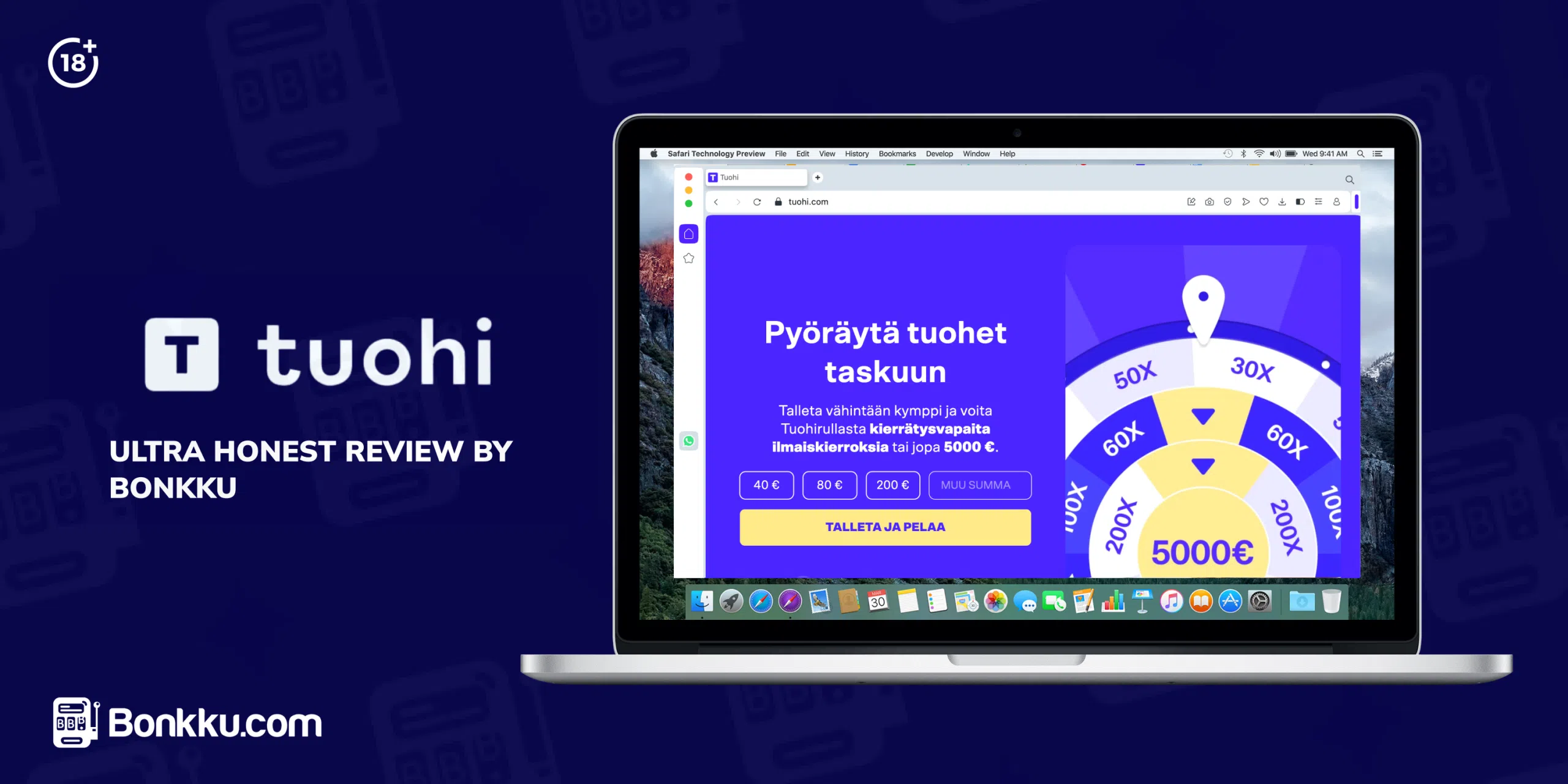 Tuohi Casino jakajapeliympäristö violetilla ja sinisellä teemalla